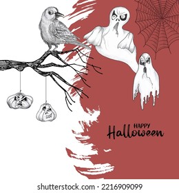 Happy Halloween party festival creepy ghost background design vector