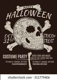 Happy Halloween Party Flyer With Sugar Skull And Bones