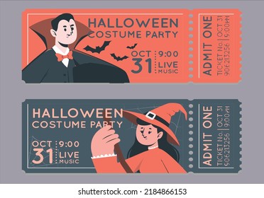 Happy Halloween party flyer template design. All hallow eve poster in scary cartoon style. All saint holiday club event admission or entrance ticket layout. Vector illustration. special tickets