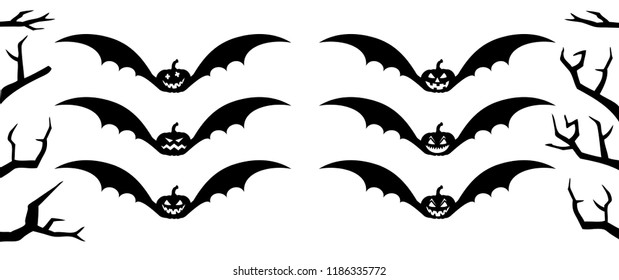 Happy halloween party. Flying bats. Flat vector sign on 31 october fest. Horror, bat, creepy, hallow, zombie, monster, spooky, vampire, witch or moon pictogram. Silhouettes of flying bats swarm.