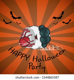 Happy Halloween party with funny spider on orange gray striped background. Vector illustration in cartoon style