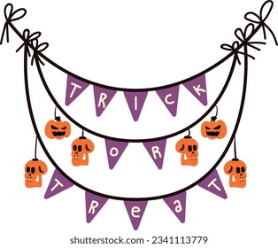 happy halloween party garland with skulls hanging vector illustration design