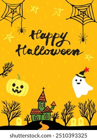 Happy Halloween Party Ghost and Pumpkin Ghost Decoration Background Illustration