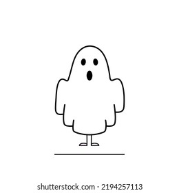 Happy halloween party, girl wearing white halloween ghost costume, flat vector illustration, sketch, doddle style, cartoon character
