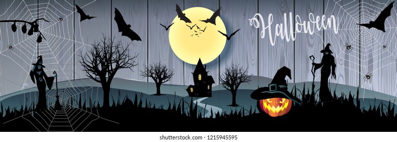 Happy Halloween Party greeting card vector, halloween symbols