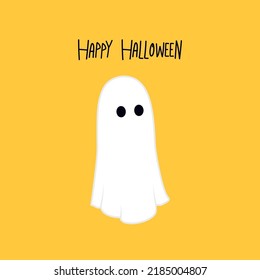 Happy halloween party greeting card with cute ghost. Holidays cartoon character. Cute spooky ghosts.