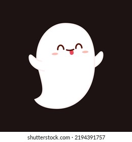 Happy halloween party greeting card with cute ghost. Holidays cartoon character. Cute spooky ghosts.