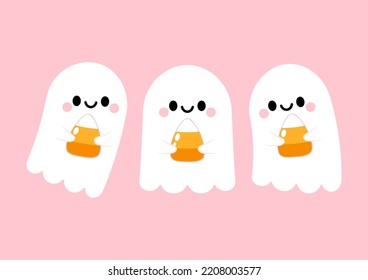 Happy halloween party greeting card with cute ghost. Holidays cartoon character. Trick or treat. Halloween funny cartoon.