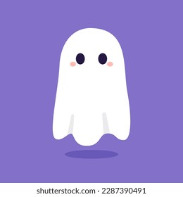 Happy halloween party greeting card with cute ghost. Holidays cartoon character. Trick or treat. Halloween funny cartoon.