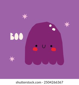 Happy halloween party greeting card with cute ghost. Holidays cartoon character. Cute spooky ghosts.