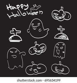 happy halloween party in hand drawn style. the concept art for card.t-shirt design and book.happy halloween day