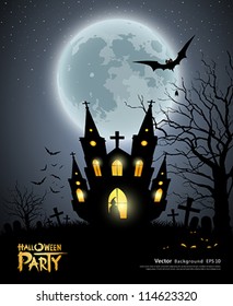 Happy Halloween party house scary background, vector illustration