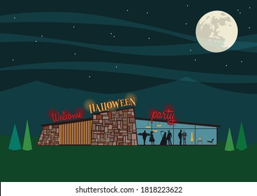 Happy Halloween Party Invitation 1950s Style Illustration 