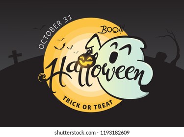 Happy Halloween party invitation background.Vector illustration .calligraphy of "halloween"