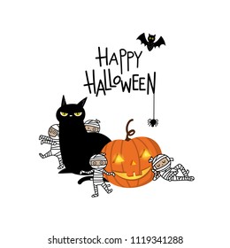 Happy Halloween party invitation card with cute mummy pumpkin and mummy character vector.