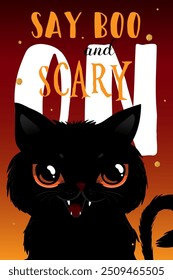 Happy halloween party invitation card with cute black cat and decorated . Holidays cartoon character