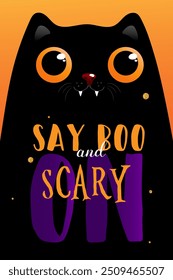 Happy halloween party invitation card with cute black cat and decorated . Holidays cartoon character