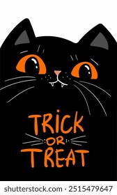 Happy halloween party invitation card with black cat. Happy meoween. Holidays cartoon character. Vector