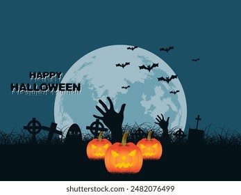 Happy Halloween or party invitation with clouds night background illustration design