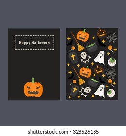 Happy halloween party invitation with holiday pattern. Card template.