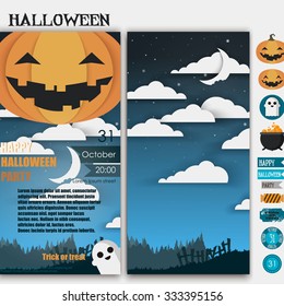 Happy Halloween party invitation with icons.