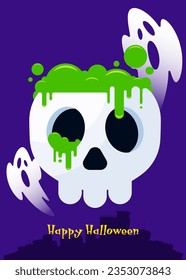 Happy halloween party invitation template design background decorative with skull flat design style. Design element for poster, banner, leaflet, flyer, vector illustration