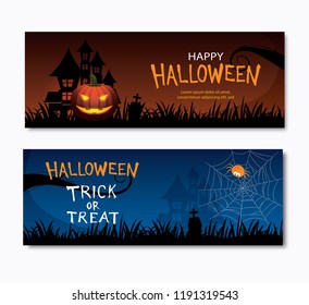 Happy halloween party invitations banner. Vector illustration trick or treat. 