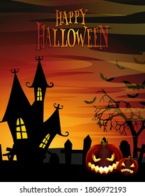 Happy Halloween party invitations or greeting cards with halloween background - Vector 