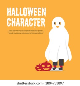 Happy Halloween Party Kids Costume. Group of children in Halloween cosplay. Template for advertising brochure. Happy Halloween party poster and template design bokeh background Vector Illustration
