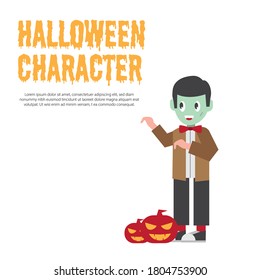Happy Halloween Party Kids Costume. Group of children in Halloween cosplay. Template for advertising brochure. Happy Halloween party poster and template design bokeh background Vector Illustration
