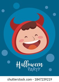 happy halloween party with little evil head character vector illustration design