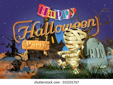 Happy Halloween party, mummy vector background