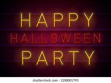 Happy Halloween party neon sign, design template, modern trend design, night neon signboard, night bright advertising, light banner, light art. Vector illustration. 