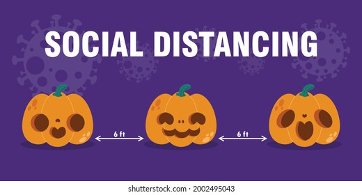 Happy Halloween party for new normal concept Pumpkin head and social distancing protect coronavirus covid 19 banner Holidays cartoon character isolated on background vector illustration