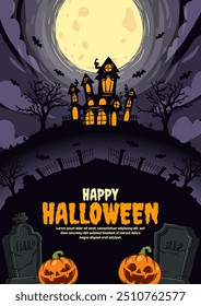 Happy Halloween party poster background with Spooky Halloween Elements. Vector Illustration