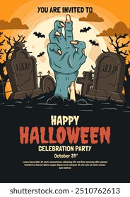 Happy Halloween party poster background with Spooky Halloween Elements. Vector Illustration