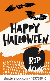 Happy Halloween Party poster with bats and calligraphy. Cartoon style halloween card. Party invitation design. 