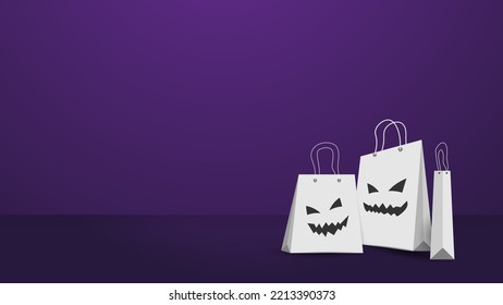 Happy Halloween party, poster, Brochure background, and sale banner design. Shopping bag pumpkin jack face design vector illustration.