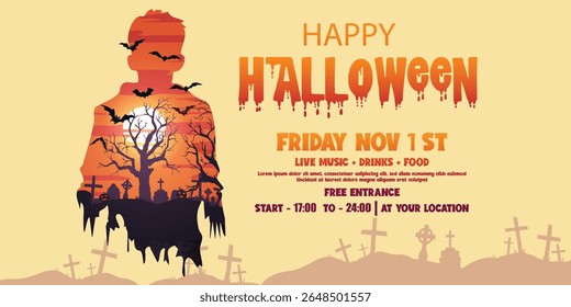 Happy Halloween party poster design template 