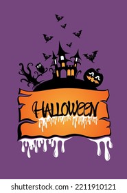 Happy Halloween party poster. Frame, night clouds, pumpkin in paper cut style. Vector illustration. 