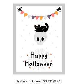 Happy Halloween party poster. Hand drawn placard. Art cover horror night. October 31 holiday evening . Vector illustration