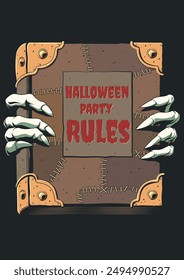 Happy Halloween Party Poster, Invitation, Cover. Ancient Book of the Dead, Fingers of Death