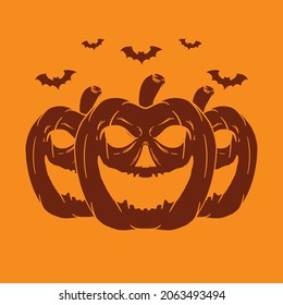 happy halloween party poster jack o latern bat shilloutte