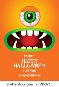 Happy Halloween Party Poster with monster face.