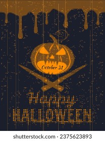 Happy Halloween party poster scary Pumpkin with knifes