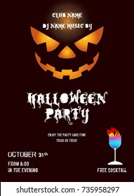 Happy Halloween Party Poster with scary pumpkin face.
