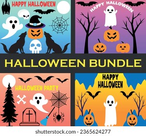 Happy Halloween party poster set. Halloween design banner set. Happy Halloween banner or party invitation background. Vector illustration