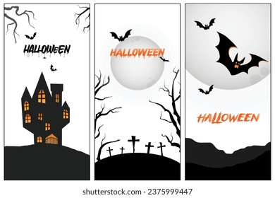 Happy Halloween party poster set. Art cover horror night. October holiday eve promotional artwork. Typography eps print 