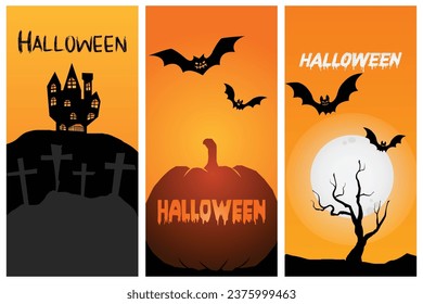 Happy Halloween party poster set. Art cover horror night. October holiday eve promotional artwork. Typography eps print 