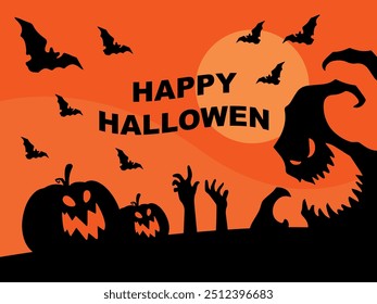 Happy Halloween party poster set. Happy Halloween poster, greeting card, party invitation. Vector illustration